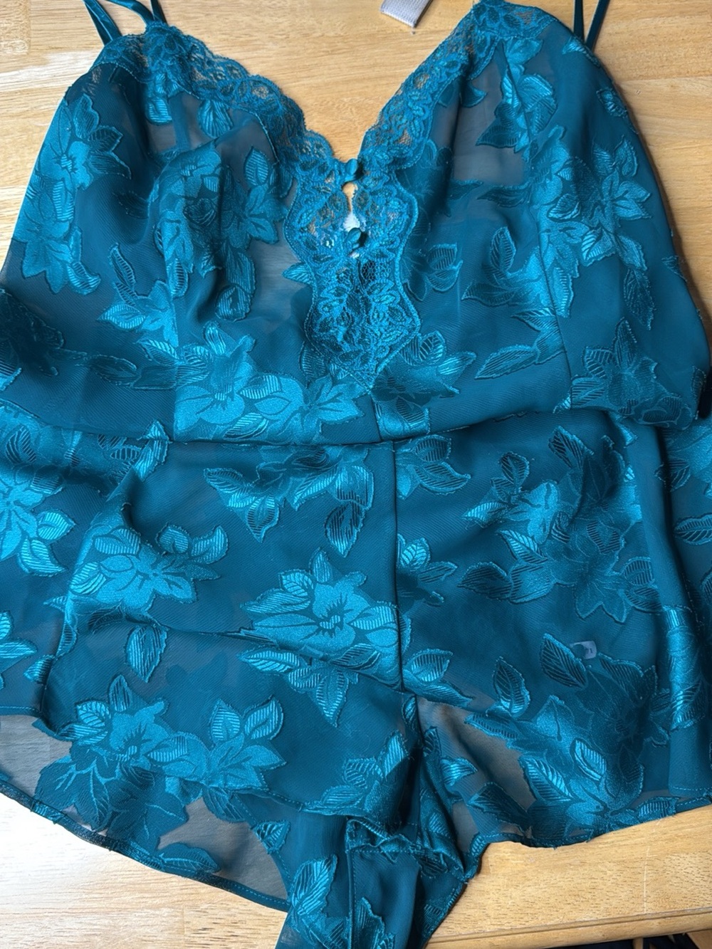 Women's Teal Lace Floral Romper Sleepwear